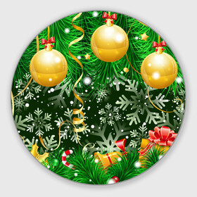 Круглый коврик для мышки с принтом Новогоднее Настроение (Елка) в Белгороде, резина и полиэстер | круглая форма, изображение наносится на всю лицевую часть | 2022 | елка | елочные игрушки | елочные шарики | зимнее настроение | новогоднее настроение | новый год | новый год 2022 | снежинки