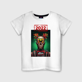 Детская футболка хлопок с принтом Cyberpunk 2022 Heppy New Year в Белгороде, 100% хлопок | круглый вырез горловины, полуприлегающий силуэт, длина до линии бедер | 2022 | cyberpunk | cyberpunk 2077 | new year | зима | новый год 2022 | праздник