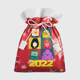 Подарочный 3D мешок с принтом Новогоднее Время Приключений 2022 в Белгороде, 100% полиэстер | Размер: 29*39 см | 2022 | adventure time | new year | время приключений | зима | праздник