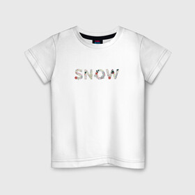 Детская футболка хлопок с принтом Snow (Ель) в Белгороде, 100% хлопок | круглый вырез горловины, полуприлегающий силуэт, длина до линии бедер | Тематика изображения на принте: snow | елка | ель | завитки | новый год | слово