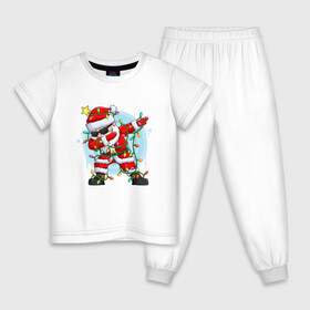 Детская пижама хлопок с принтом DAB SANTA CLAUS В ГЕРЛЯНДЕ в Белгороде, 100% хлопок |  брюки и футболка прямого кроя, без карманов, на брюках мягкая резинка на поясе и по низу штанин
 | Тематика изображения на принте: 2022 | beast | merry christmas | new year | red bow | santa hat | snow | tiger | winter | winter is coming | year of the tiger | год тигра | дед мороз | животные | звери | зверь | зима | зима 2022 | зима близко | новог | новогодни