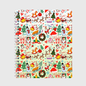 Тетрадь с принтом Самый новогодний принт в Белгороде, 100% бумага | 48 листов, плотность листов — 60 г/м2, плотность картонной обложки — 250 г/м2. Листы скреплены сбоку удобной пружинной спиралью. Уголки страниц и обложки скругленные. Цвет линий — светло-серый
 | Тематика изображения на принте: 2022 | веселенький | градиент | дед мороз | декабрь | для семьи | зима | новогодний принт | новый год | подарок | праздники | рождество | санки | снежинка | узор | универсальный | шаблон | январь