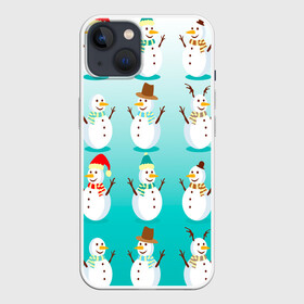 Чехол для iPhone 13 с принтом Веселые снеговички узор в Белгороде,  |  | 2022 | веселье | градиент | зима | новый год | праздники | снег | снеговики | снеговички | традиции | узор | узорчик