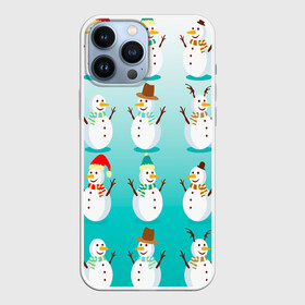 Чехол для iPhone 13 Pro Max с принтом Веселые снеговички узор в Белгороде,  |  | Тематика изображения на принте: 2022 | веселье | градиент | зима | новый год | праздники | снег | снеговики | снеговички | традиции | узор | узорчик