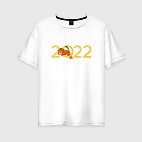 Женская футболка хлопок Oversize с принтом Тигр, прыгающий через кольцо 2022 в Белгороде, 100% хлопок | свободный крой, круглый ворот, спущенный рукав, длина до линии бедер
 | 2022 | chinese calendar | jumping | new year | ring | tiger | китайский календарь | надпись | новый год | прыгающий через кольцо | символ года | тигр | цифры