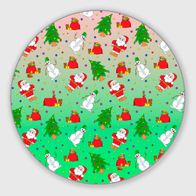 Круглый коврик для мышки с принтом Новогодний узор елка санта в Белгороде, резина и полиэстер | круглая форма, изображение наносится на всю лицевую часть | 2022 | градиент | елки | новый год | праздник | радость | санта | узор | шаблон