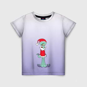 Детская футболка 3D с принтом Дед Сквиди Санта мороз в Белгороде, 100% гипоаллергенный полиэфир | прямой крой, круглый вырез горловины, длина до линии бедер, чуть спущенное плечо, ткань немного тянется | дед мороз | микс образов | мультфильм | настроение | оссьминог | персонаж | праздник | санта клаус | сквидвард | старикашка | сухой старик | шапка санты
