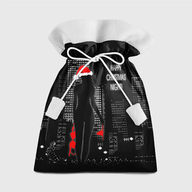 Подарочный 3D мешок с принтом Happy Christmas Night в Белгороде, 100% полиэстер | Размер: 29*39 см | Тематика изображения на принте: christmas | happy christmas night | naked snow maiden | new year | night city | silhouette | новый год | ночной город | рождество | силуэт
