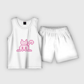Детская пижама с шортами хлопок с принтом Розовый пиксельный кот (Pink pixel cat) в Белгороде,  |  | anime | cat | pink | pixel | pixel art | аниме | кот | писель | писель арт | розовый