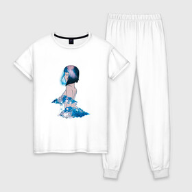 Женская пижама хлопок с принтом Nebula girl в Белгороде, 100% хлопок | брюки и футболка прямого кроя, без карманов, на брюках мягкая резинка на поясе и по низу штанин | Тематика изображения на принте: anime | clouds | girl | nebula | space | аниме | астрология | девушка | космос | облака
