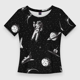 Женская футболка 3D Slim с принтом Космический вояж в Белгороде,  |  | астронавт | космический полет | космос | луна | ракета