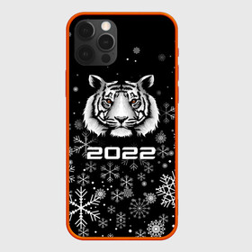 Чехол для iPhone 12 Pro с принтом Новогодний тиг 2022 со снежинками. в Белгороде, силикон | область печати: задняя сторона чехла, без боковых панелей | 2022 | merry christmas | год тигра | нг | новогодний тигр | новогодняя символика | новый год | рождество | символ 2022 года | снежинки | тигр