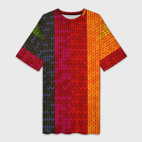 Платье-футболка 3D с принтом Вязаная радуга в Белгороде,  |  | вязание | вязанка | нитки | радуга | текстура | шерсть