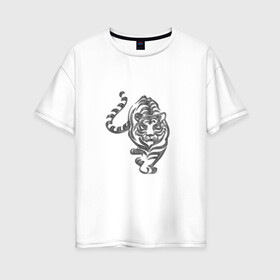 Женская футболка хлопок Oversize с принтом Символ года (тигр) в Белгороде, 100% хлопок | свободный крой, круглый ворот, спущенный рукав, длина до линии бедер
 | 2022 | зима | новый год | символ года | снег | тигр