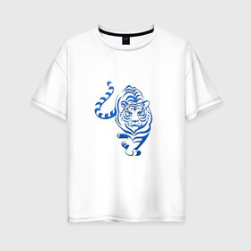 Женская футболка хлопок Oversize с принтом Символ года (тигр) 2022 в Белгороде, 100% хлопок | свободный крой, круглый ворот, спущенный рукав, длина до линии бедер
 | 2022 | зима | новый год | символ года | снег | тигр