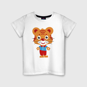 Детская футболка хлопок с принтом Тигряша в Белгороде, 100% хлопок | круглый вырез горловины, полуприлегающий силуэт, длина до линии бедер | дикие кошки | новый 2022 год | новый год | символ года | тигренок