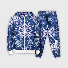 Детский костюм 3D с принтом Белые снежинки на темно синем фоне в Белгороде,  |  | белое на темном | белые снежинки | зима | зимний мотив | зимний паттерн | зимний узор | зимняя | падают снежинки | паттерн снежинки | снег | снегопад | снежинки | снежная | темно синий