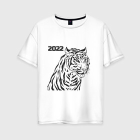 Женская футболка хлопок Oversize с принтом ТиГрРрА в Белгороде, 100% хлопок | свободный крой, круглый ворот, спущенный рукав, длина до линии бедер
 | 2022 | зима | кот | новый год | тигр