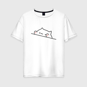 Женская футболка хлопок Oversize с принтом котик внутри тебя в Белгороде, 100% хлопок | свободный крой, круглый ворот, спущенный рукав, длина до линии бедер
 | cat | белый кот | киса | киска | китюлька | котик | котэ | мотик | сотэо