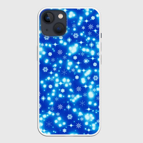 Чехол для iPhone 13 с принтом Сверкающие снежинки в Белгороде,  |  | blue | christmas | cold | ice | new year | snow | snowflakes | stars | winter | блеск | звезды | зима | зимний орнамент | иней | космические снежинки | кристаллы | лед | мороз | новогодний узор | новый год | подарок | рождество