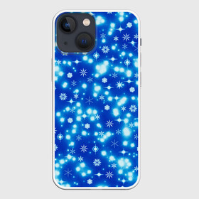 Чехол для iPhone 13 mini с принтом Сверкающие снежинки в Белгороде,  |  | blue | christmas | cold | ice | new year | snow | snowflakes | stars | winter | блеск | звезды | зима | зимний орнамент | иней | космические снежинки | кристаллы | лед | мороз | новогодний узор | новый год | подарок | рождество