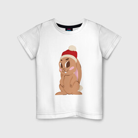Детская футболка хлопок с принтом Новогодний зайчик 2022 в Белгороде, 100% хлопок | круглый вырез горловины, полуприлегающий силуэт, длина до линии бедер | Тематика изображения на принте: 2022 | заяц | кролик | новый год