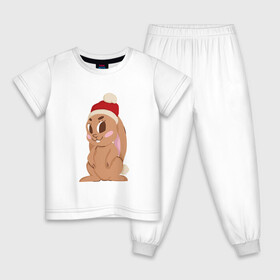 Детская пижама хлопок с принтом Новогодний зайчик 2022 в Белгороде, 100% хлопок |  брюки и футболка прямого кроя, без карманов, на брюках мягкая резинка на поясе и по низу штанин
 | Тематика изображения на принте: 2022 | заяц | кролик | новый год
