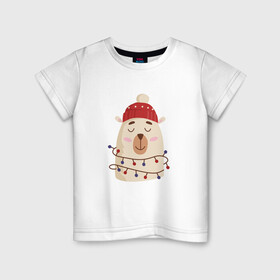 Детская футболка хлопок с принтом Медведь в гирляндах в Белгороде, 100% хлопок | круглый вырез горловины, полуприлегающий силуэт, длина до линии бедер | 2022 | год тигра | новый год | новый год 2022 | символ года | тигр | тигренок | тигрица | тигры