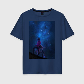 Женская футболка хлопок Oversize с принтом Взгляд на небо в Белгороде, 100% хлопок | свободный крой, круглый ворот, спущенный рукав, длина до линии бедер
 | в топе | в тренде | велосипед | звезды | космос | небо | романтика | синий