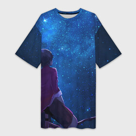 Платье-футболка 3D с принтом Взгляд на небо в Белгороде,  |  | в топе | в тренде | велосипед | звезды | космос | небо | романтика | синий
