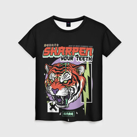 Женская футболка 3D с принтом Поточи зубки тигр 2022 в Белгороде, 100% полиэфир ( синтетическое хлопкоподобное полотно) | прямой крой, круглый вырез горловины, длина до линии бедер | 2022 | sharpen your teeth | год тигра | зубы | поточи | тигр