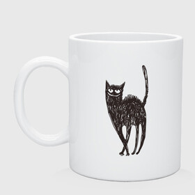 Кружка керамическая с принтом Рисованная кошка в Белгороде, керамика | объем — 330 мл, диаметр — 80 мм. Принт наносится на бока кружки, можно сделать два разных изображения | black | cat | кот | рисунок | черный