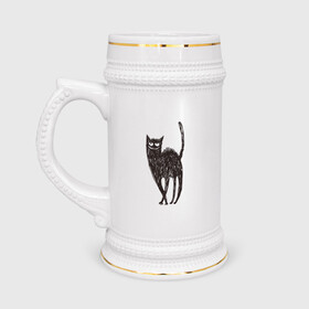 Кружка пивная с принтом Рисованная кошка в Белгороде,  керамика (Материал выдерживает высокую температуру, стоит избегать резкого перепада температур) |  объем 630 мл | Тематика изображения на принте: black | cat | кот | рисунок | черный
