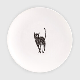 Тарелка с принтом Рисованная кошка в Белгороде, фарфор | диаметр - 210 мм
диаметр для нанесения принта - 120 мм | black | cat | кот | рисунок | черный