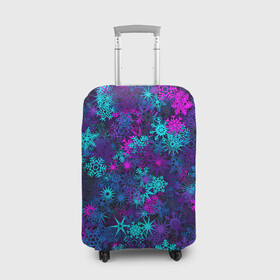 Чехол для чемодана 3D с принтом Неоновые снежинки в Белгороде, 86% полиэфир, 14% спандекс | двустороннее нанесение принта, прорези для ручек и колес | неон | новогодний | новый год | паттерн | рождество | снег | снежинки | узор