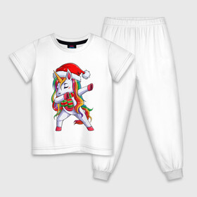 Детская пижама хлопок с принтом Новогодний Единорог Даб в Белгороде, 100% хлопок |  брюки и футболка прямого кроя, без карманов, на брюках мягкая резинка на поясе и по низу штанин
 | christmas | dabbing | santa | unicorn | даббинг | дед мороз | единорог | новый год | радуга | радужный | рождество | санта | снежинка | юникорн