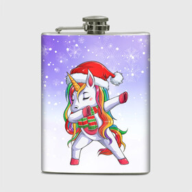 Фляга с принтом Xmas Unicorn Dabbing   Рождественский Единорог Даб в Белгороде, металлический корпус | емкость 0,22 л, размер 125 х 94 мм. Виниловая наклейка запечатывается полностью | christmas | dabbing | santa | unicorn | даббинг | дед мороз | единорог | зима | новый год | радуга | радужный | рождество | санта | снег | снежинка | юникорн