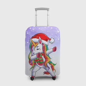Чехол для чемодана 3D с принтом Xmas Unicorn Dabbing   Рождественский Единорог Даб в Белгороде, 86% полиэфир, 14% спандекс | двустороннее нанесение принта, прорези для ручек и колес | christmas | dabbing | santa | unicorn | даббинг | дед мороз | единорог | зима | новый год | радуга | радужный | рождество | санта | снег | снежинка | юникорн