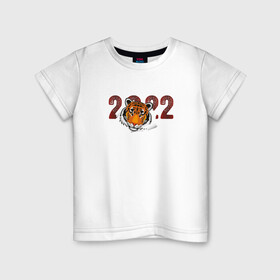 Детская футболка хлопок с принтом Морда тигра 2022 в Белгороде, 100% хлопок | круглый вырез горловины, полуприлегающий силуэт, длина до линии бедер | 2022 | год тигра | новый год | новый год 2022 | символ года | тигр | тигренок | тигрица | тигры