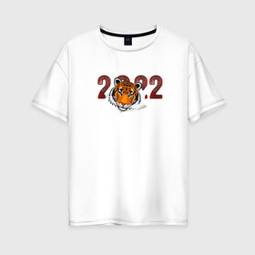 Женская футболка хлопок Oversize с принтом Морда тигра 2022 в Белгороде, 100% хлопок | свободный крой, круглый ворот, спущенный рукав, длина до линии бедер
 | 2022 | год тигра | новый год | новый год 2022 | символ года | тигр | тигренок | тигрица | тигры