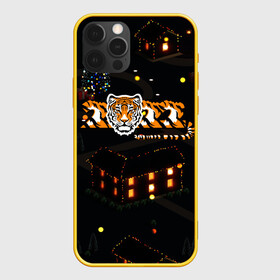 Чехол для iPhone 12 Pro с принтом Ночной новогодний город 2022 год тигра в Белгороде, силикон | область печати: задняя сторона чехла, без боковых панелей | Тематика изображения на принте: 2022 | год тигра | новый год | новый год 2022 | символ года | тигр | тигренок | тигрица | тигры