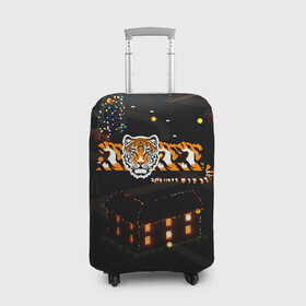 Чехол для чемодана 3D с принтом Ночной новогодний город 2022 год тигра в Белгороде, 86% полиэфир, 14% спандекс | двустороннее нанесение принта, прорези для ручек и колес | 2022 | год тигра | новый год | новый год 2022 | символ года | тигр | тигренок | тигрица | тигры
