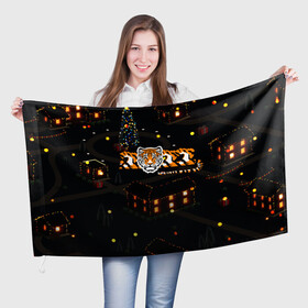 Флаг 3D с принтом Ночной новогодний город 2022 год тигра в Белгороде, 100% полиэстер | плотность ткани — 95 г/м2, размер — 67 х 109 см. Принт наносится с одной стороны | 2022 | год тигра | новый год | новый год 2022 | символ года | тигр | тигренок | тигрица | тигры