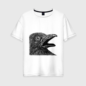 Женская футболка хлопок Oversize с принтом Крик чёрного ворона в Белгороде, 100% хлопок | свободный крой, круглый ворот, спущенный рукав, длина до линии бедер
 | ворон | ворона | депрессия | злая птичка | зло | птица | рисунок