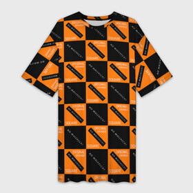 Платье-футболка 3D с принтом Black Orange Squares в Белгороде,  |  | black | minimalizm | orange | square | квадрат | оранжевый | черный