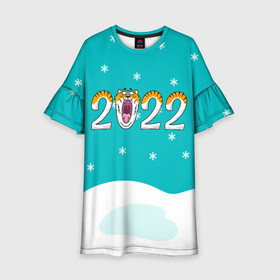 Детское платье 3D с принтом Надпись 2022 Новый год в Белгороде, 100% полиэстер | прямой силуэт, чуть расширенный к низу. Круглая горловина, на рукавах — воланы | Тематика изображения на принте: 2022 | год тигра | новый год | новый год 2022 | символ года | тигр | тигренок | тигрица | тигры