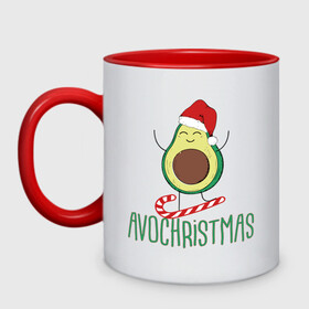 Кружка двухцветная с принтом AVOCHRISTMAS AVOCADO в Белгороде, керамика | объем — 330 мл, диаметр — 80 мм. Цветная ручка и кайма сверху, в некоторых цветах — вся внутренняя часть | 2022 | avocado | avochristmas | christmas | cold | klaus | merry | new | santa | snow | winter | year | авокадо | год | дед | зима | клаус | мороз | новый | рождество | санта | снег | холод