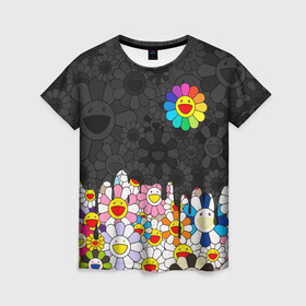 Женская футболка 3D с принтом MURAKAMI МУРАКАМИ ПОТЕКИ в Белгороде, 100% полиэфир ( синтетическое хлопкоподобное полотно) | прямой крой, круглый вырез горловины, длина до линии бедер | Тематика изображения на принте: cute flowers | flower superflat | flowers | murakami | pop art | superflat | takashi murakami | краска | милые цветочки | мураками | потеки | ромашки | такаси мураками | такаши мураками | цветочки | цветы