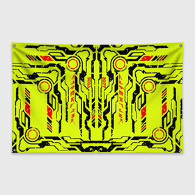 Флаг-баннер с принтом Cyberpunk 2077 YELLOW в Белгороде, 100% полиэстер | размер 67 х 109 см, плотность ткани — 95 г/м2; по краям флага есть четыре люверса для крепления | будущее | жолтый | киберпанк | минимализм | полосы | схемы