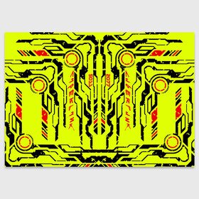 Поздравительная открытка с принтом Cyberpunk 2077 YELLOW в Белгороде, 100% бумага | плотность бумаги 280 г/м2, матовая, на обратной стороне линовка и место для марки
 | будущее | жолтый | киберпанк | минимализм | полосы | схемы